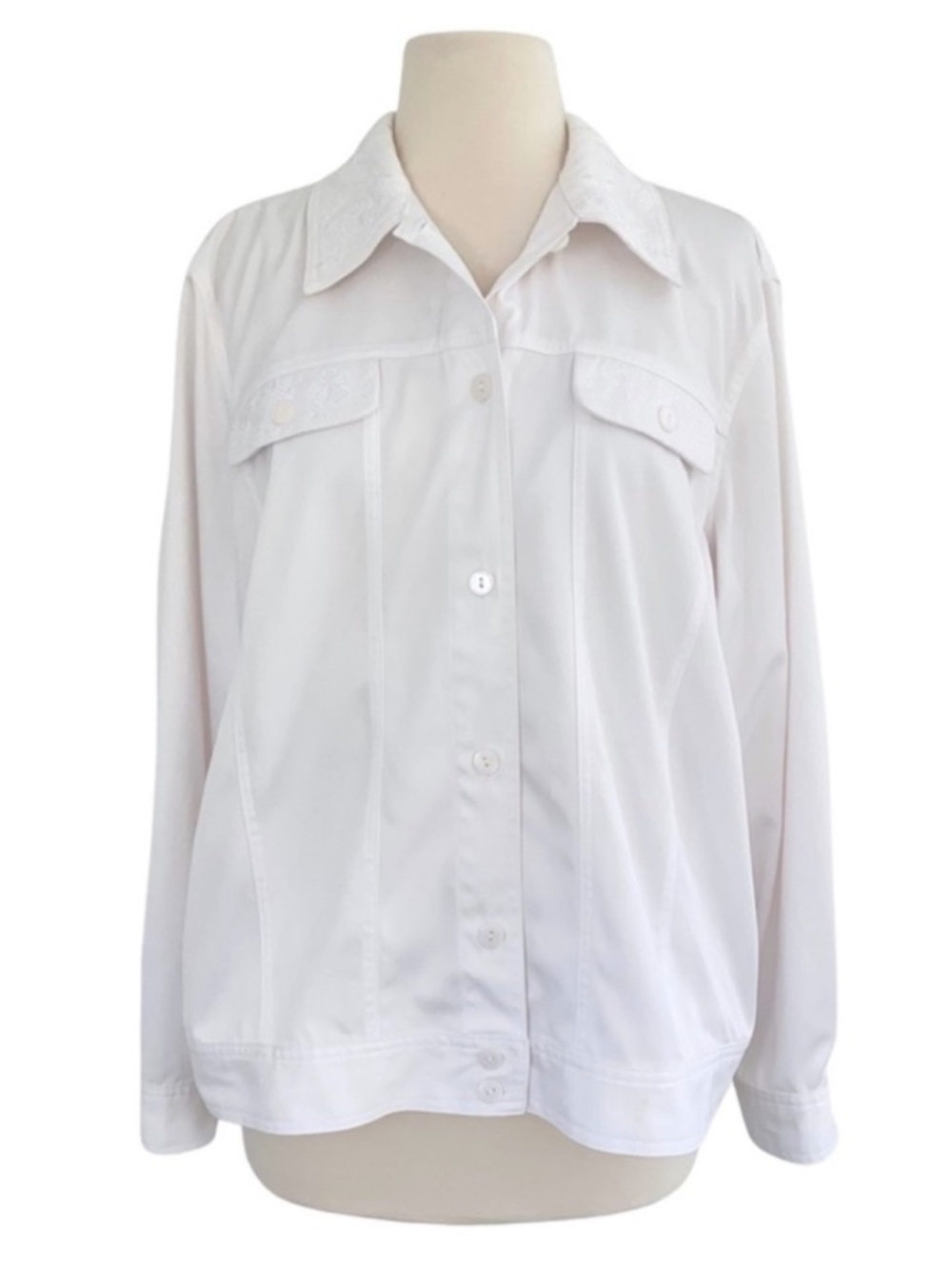 Alfred Dunner White Floral Embroidered Jacket 12